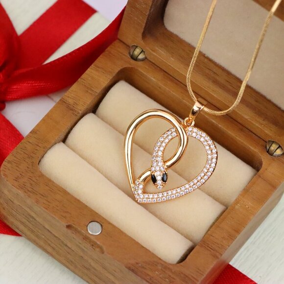 "Rose Gold Heart Pendant with Crystal Snake Design, XPPT1587 - Picture 6 of 13